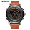 RISTOS 9341 Multifunction Leather Watches Men Fashion Sport Quartz Watch Reloj Masculino Hombre Digital Analog LED Wristwatch